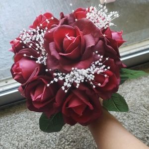 His & Hers Burgundy Rose Wedding Bouquet